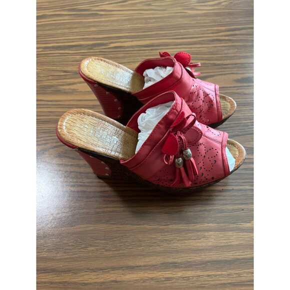 Via Veneto 15280-08 coral colored slip on peep toe wedge sandals size 10 - Picture 2 of 8